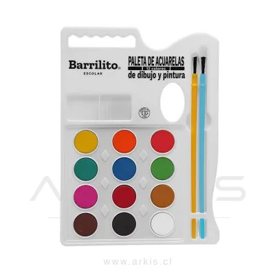 Acuarela Barrilito 12 Colores + 2 Pinceles