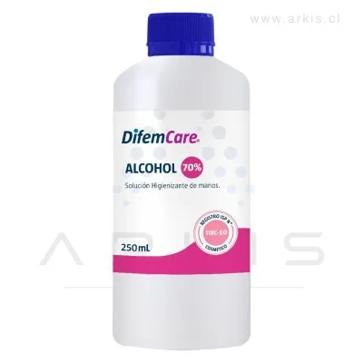 Alcohol Desnaturalizado Difem Care Higienizante de Manos 70% 250 ml