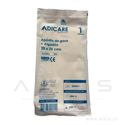 Apósito Gasa Tejida + Algodón Adicare 20x25 cm 10 Unidades
