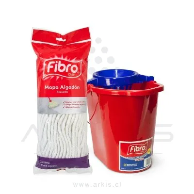 Balde Fibro con Escurridor 14 L + Mopa y Mango