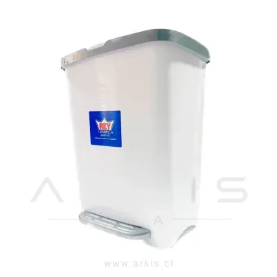 Basurero Rey Plast con Tapa y Pedal 25 L Blanco