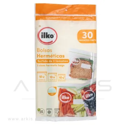 Bolsa Almacen Ilko Cierre Hermético 3 Tamaños 30 Unidades