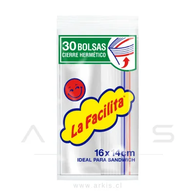 Bolsa de Almacen La Facilita Cierre Hermético Sandwich 16X14 cm Paquete de 30 Unidades