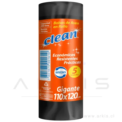 Bolsa de Aseo Clean Gigante 110x120 cm 5 Unidades