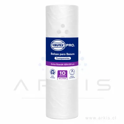 Bolsa de Aseo Virutex Pro Transparente Extra Grande 100x120 cm 10 Unidades