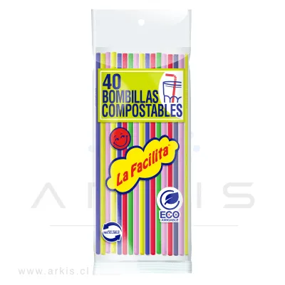 Bombilla Flexible La Facilita Compostable 24 cm Paquete de 40 Unidades