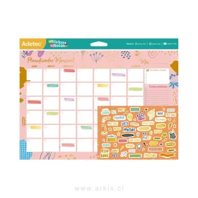 Calendario Planificador Mensual Adetec con Stickers