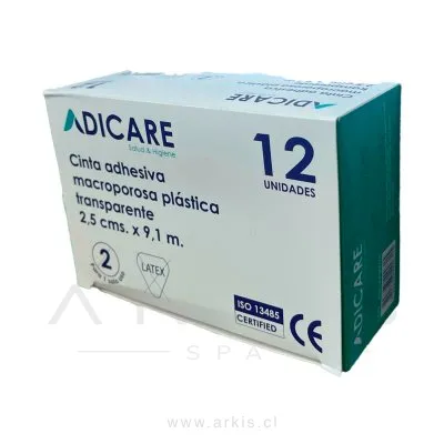 Cinta Adhesiva Médica Adicare Transparente Plástica 2.5 cm x 9.1 m 12 Unidades