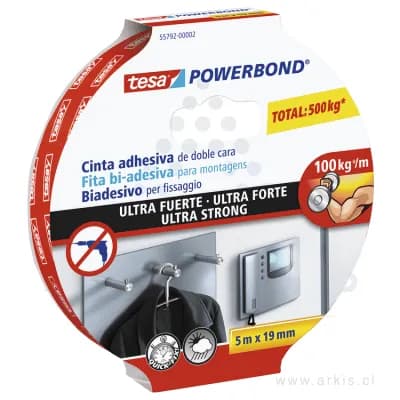 Cinta Adhesiva Tesa Doble Contacto Fuerte Powerbond 19 mm X 5 M
