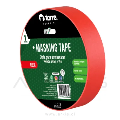 Cinta Masking Torre 24mmX18M Rojo
