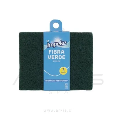 Esponja Abrasiva Impeke Fibra Verde 3 Unidades