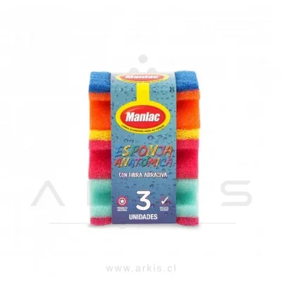 Esponja Abrasiva Manlac Anatómica 3 Colores
