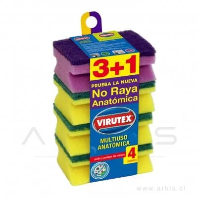 Esponja Abrasiva Virutex Acanalada Clásica Display de 4 Unidades