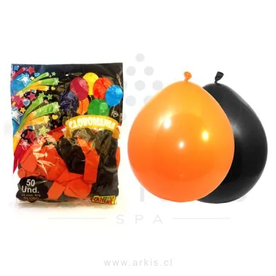 Globos Feco Halloween N° 9 Liso Negro Naranja 50 Unidades