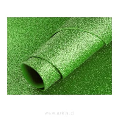Goma Eva Latina Glitter Verde 40X60 cm Paquete de 10 Unidades