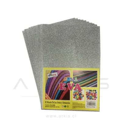 Goma Eva Offione Glitter Plateado 20x30 Cm Paquete de 10 Unidades