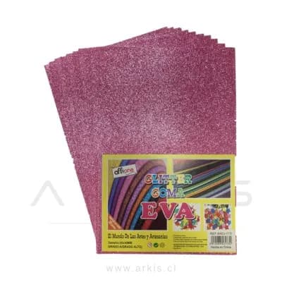 Goma Eva Offione Glitter Rosado 40X60 Cm Paquete de 10 Unidades