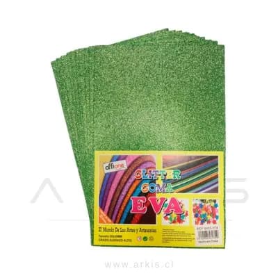 Goma Eva Offione Glitter Verde 20x30 Cm Paquete de 10 Unidades