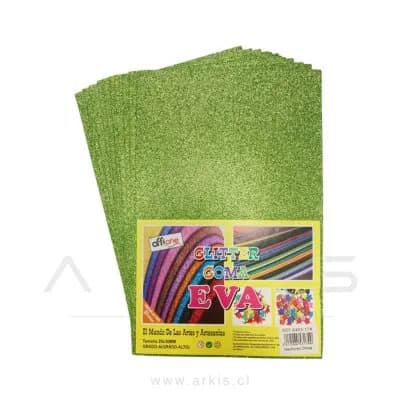 Goma Eva Offione Glitter Verde Claro 20x30 Cm Paquete de 10 Unidades
