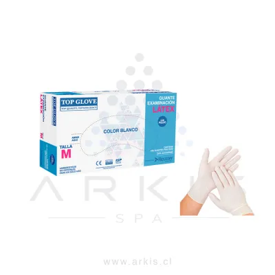 Guantes de Látex Top Glove Examinación con Polvo Talla M Blanco 100 Unidades