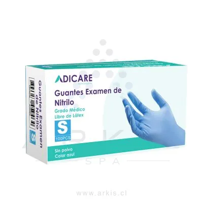 Guantes de Nitrilo Adicare Examinación sin Polvo Talla S 100 Unidades Azul