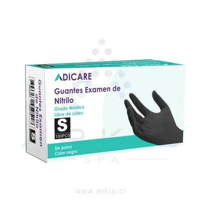Guantes de Nitrilo Adicare Examinación sin Polvo Talla S 100 Unidades Negro