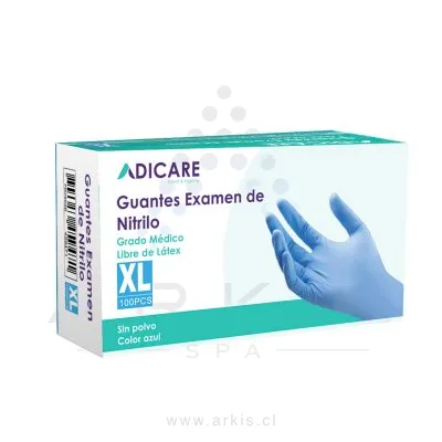 Guantes de Nitrilo Adicare Examinación sin Polvo Talla XL 100 Unidades Azul