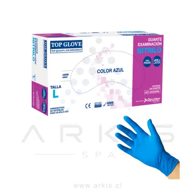 Guantes de Nitrilo Top Glove Examinación con Polvo Talla L Azul 50 Pares