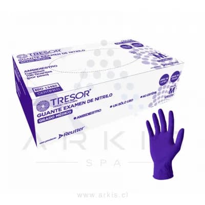 Guantes de Nitrilo Tresor Examinación Sin Polvo Talla M 100 Unidades
