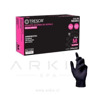 Guantes de Nitrilo Tresor Examinación Sin Polvo Talla M Negro 100 Unidades