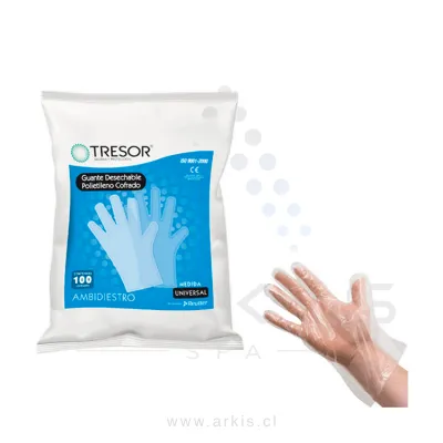 Guantes de Polietileno Tresor Desechable Ambidiestro 100 Unidades