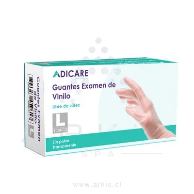 Guantes de Vinilo Adicare Examinación Sin Polvo Talla L 100 Unidades Transparente