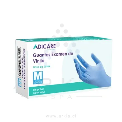 Guantes de Vinilo Adicare Examinación sin Polvo Talla M 100 Unidades Azul