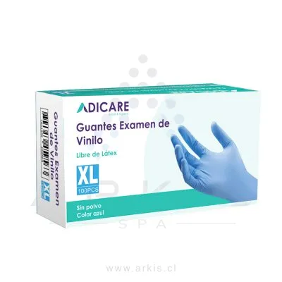 Guantes de Vinilo Adicare Examinación sin Polvo Talla XL 100 Unidades Azul