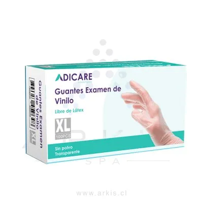 Guantes de Vinilo Adicare Examinación Sin Polvo Talla XL 100 Unidades Transparente