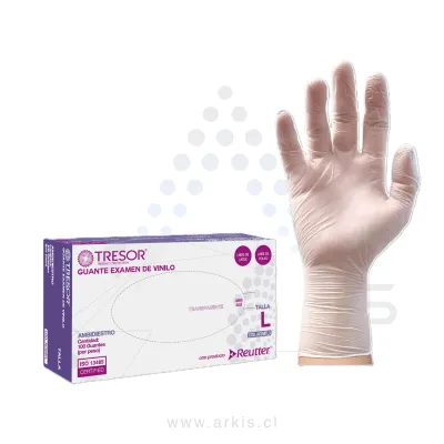 Guantes de Vinilo Tresor Examinación Sin Polvo Talla L Transparente 100 Unidades