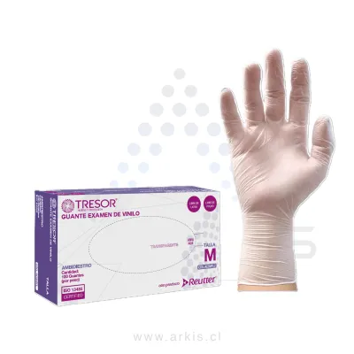 Guantes de Vinilo Tresor Examinación Sin Polvo Talla M Transparente 100 Unidades