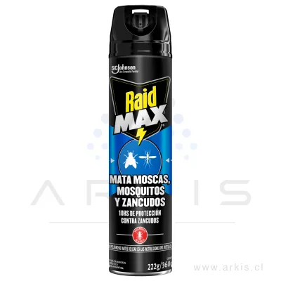 Insecticida Raid Aerosol Doble Acción Moscas, Mosquitos y Zancudos 360 cc