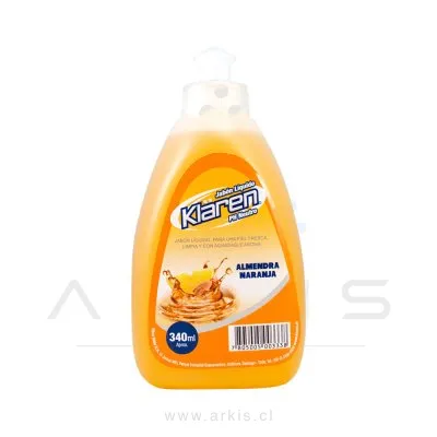Jabón Líquido Klaren Almendra Naranja con Dosificador 340 ml