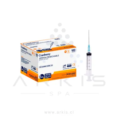 Jeringa con Aguja Cranberry Luer Slip 5 ml 100 Unidades