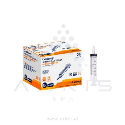 Jeringa Sin Aguja Cranberry Punta Catéter 60 ml 25 Unidades