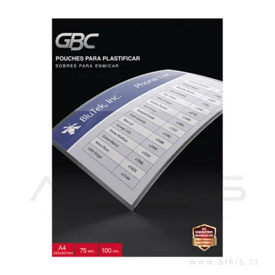 Lámina Termolaminada GBC A4 75 Micrones 100 Unidades