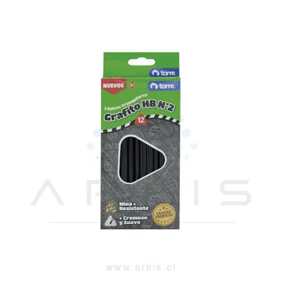 Lápiz Grafito Torre Triangular 2HB Sin Goma Caja de 12 Unidades