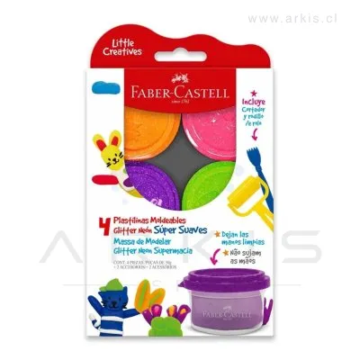 Masa para Modelar Faber Castell Little Creatives 50 g 4 Colores Neón Surtidos
