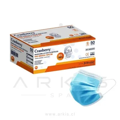 Mascarilla Cranberry 3 Pliegues Tipo IIR 50 Unidades Azul