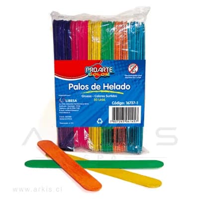 Palos De Helado Proarte Ancho Colores Surtidos 50 Unidades
