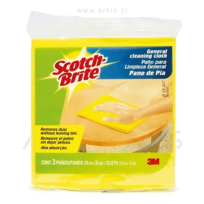 Paño Absorbente Celulosa Scotch Brite 3M 38X38 cm 3 Unidades