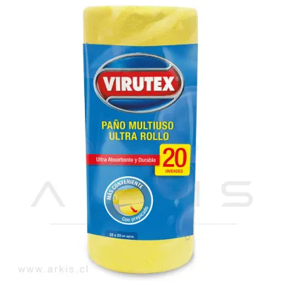 Paño Absorbente Virutex Prepicado 22X23 cm Rollo de 20 Unidades