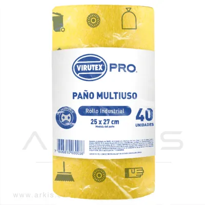 Paño Absorbente Virutex Pro Multiuso 25x27 cm Rollo de 40 Unidades