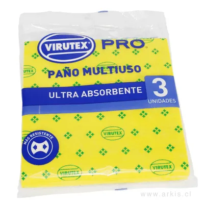 Paño Absorbente Virutex Pro Ultra Multiuso 38x38 cm Amarillo 3 Unidades
